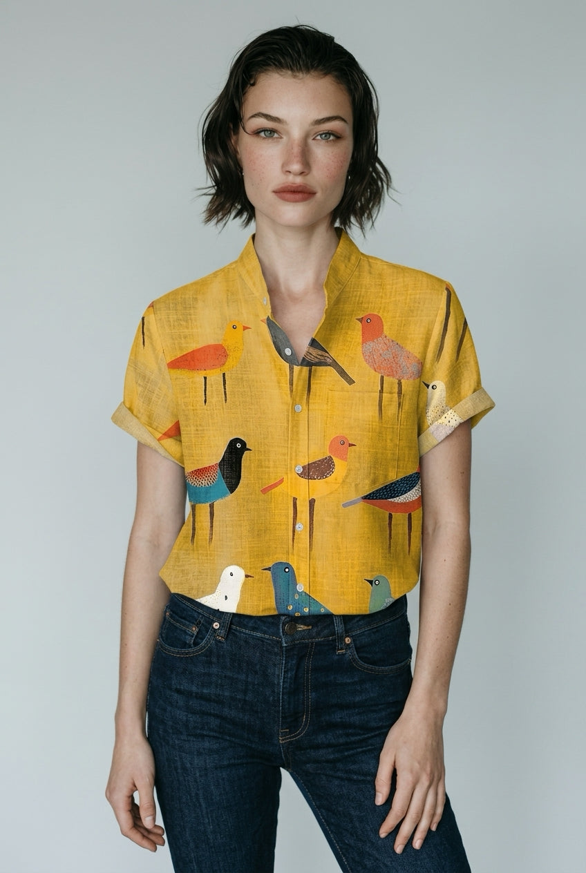 Camisa estampa pássaro