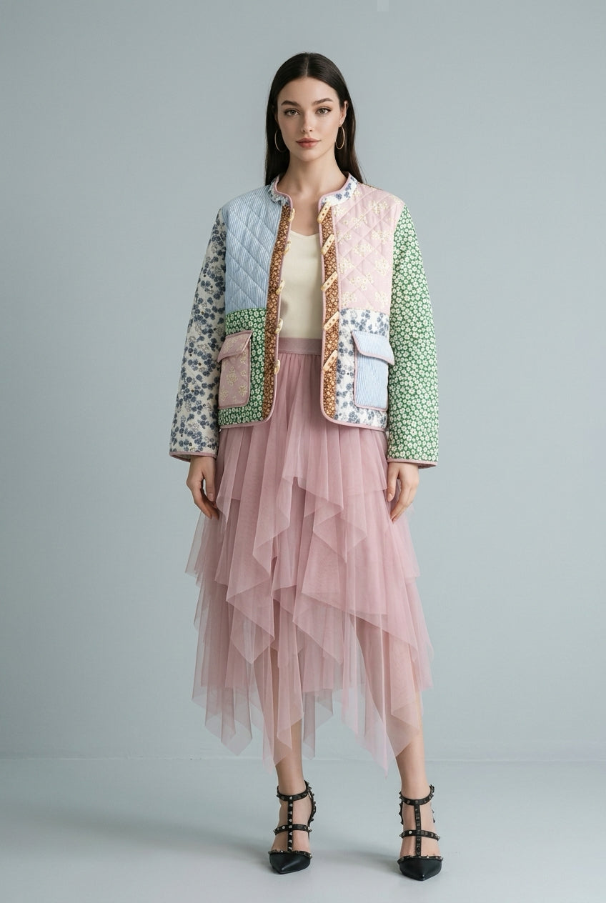 Casaco  patchwork multicolorido
