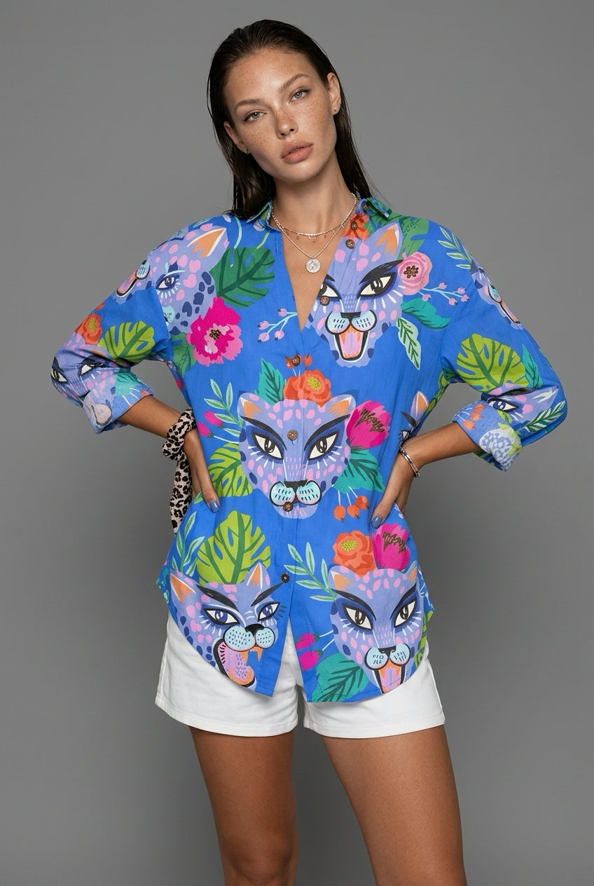 Camisa estampas tigre azul