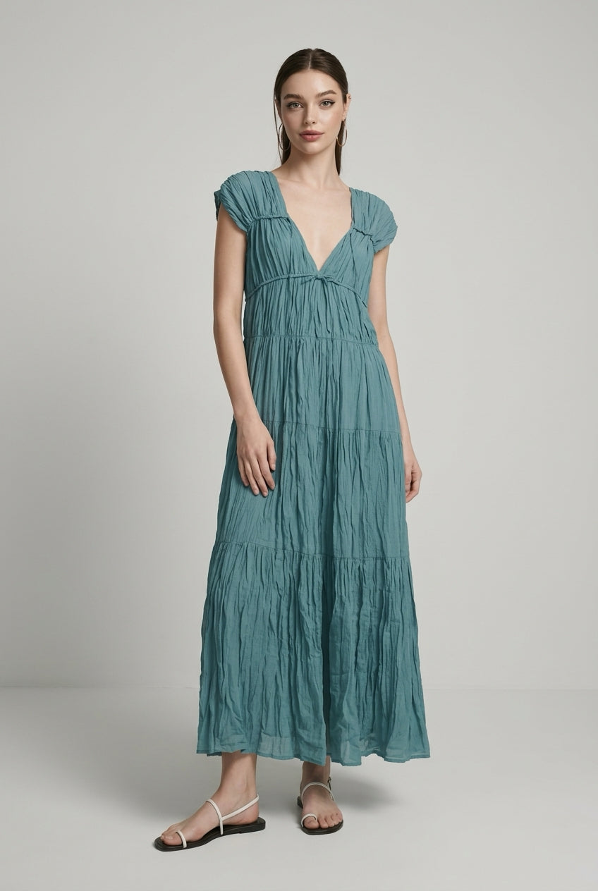 Vestido plissado folha