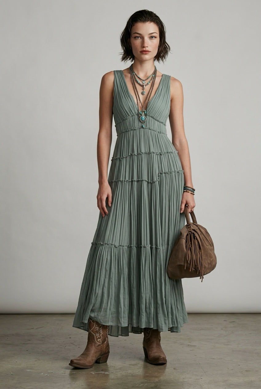 Vestido Maxi Verde Boho
