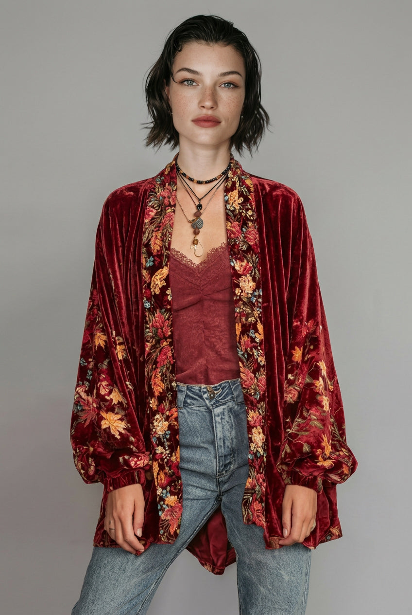 Cardigan veludo flower
