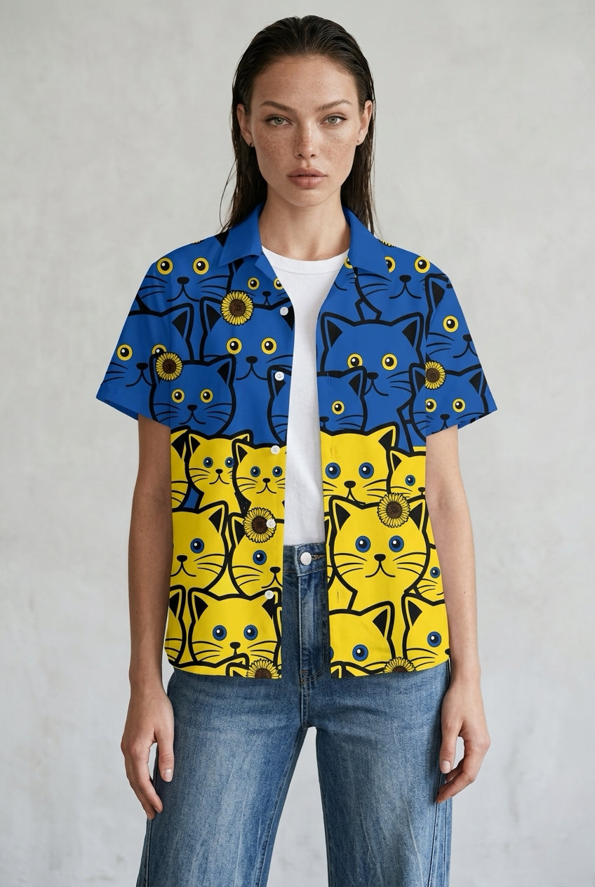 Camisa havaiana estampa de gato