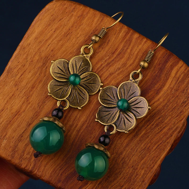 MYWINY OWN-brincos verdes étnicos para mulheres, flores de metal vintage, novo design, 18 desenhos