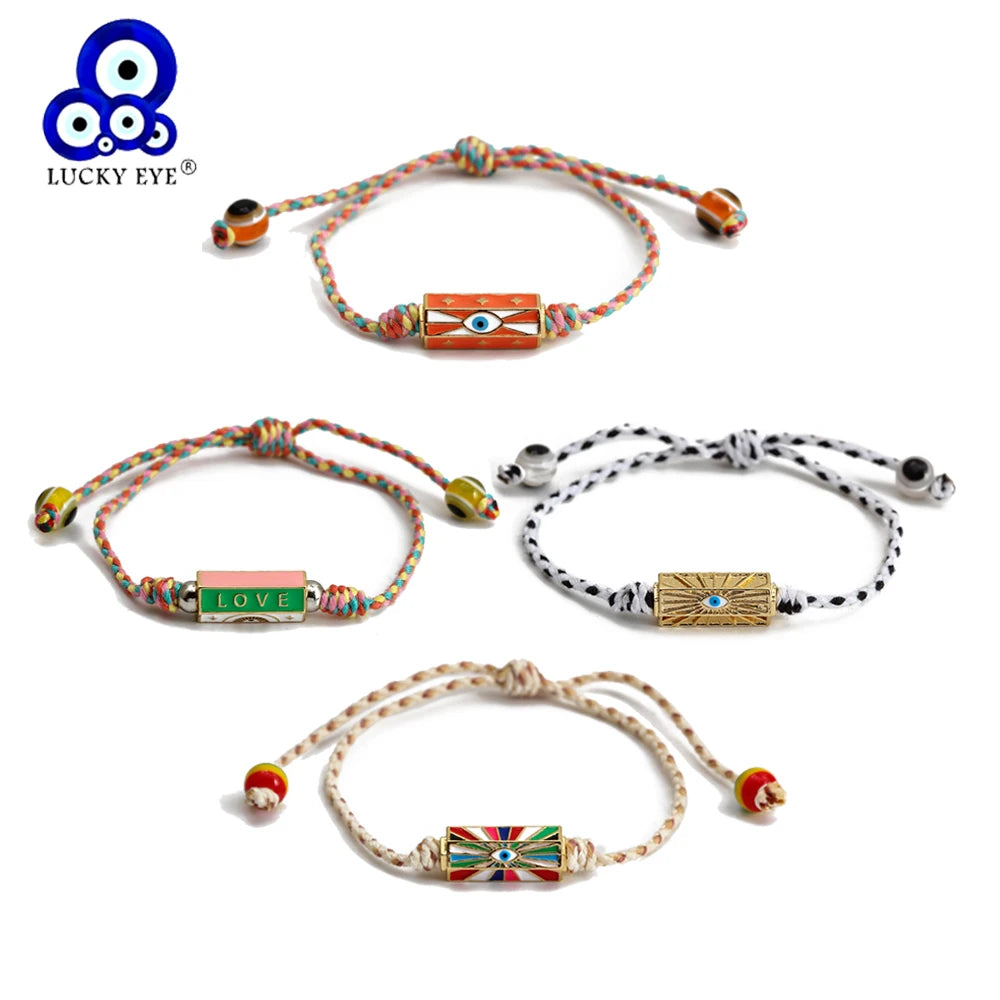 Lucky eye colorido fio corda trançada charme pulseira ajustável cobre turco mau olhado pulseira para mulheres meninas jóias be374