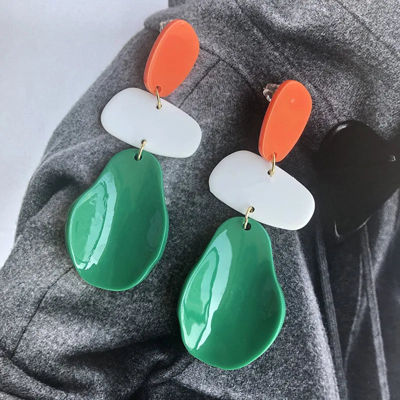 Nova moda verde laranja acrílico brincos para mulheres geométrica irregular oval resina longo balançar brincos jóias atacado