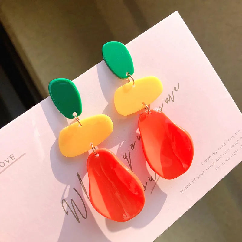 Nova moda verde laranja acrílico brincos para mulheres geométrica irregular oval resina longo balançar brincos jóias atacado