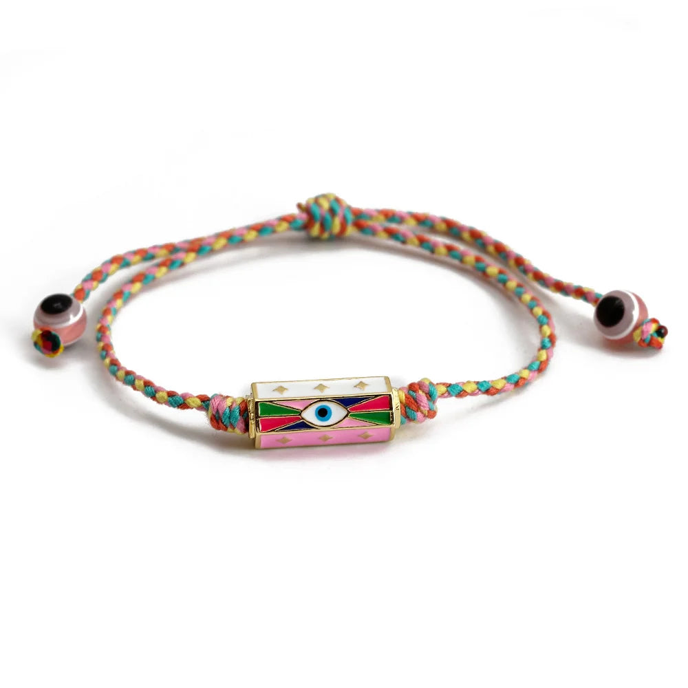 Lucky eye colorido fio corda trançada charme pulseira ajustável cobre turco mau olhado pulseira para mulheres meninas jóias be374