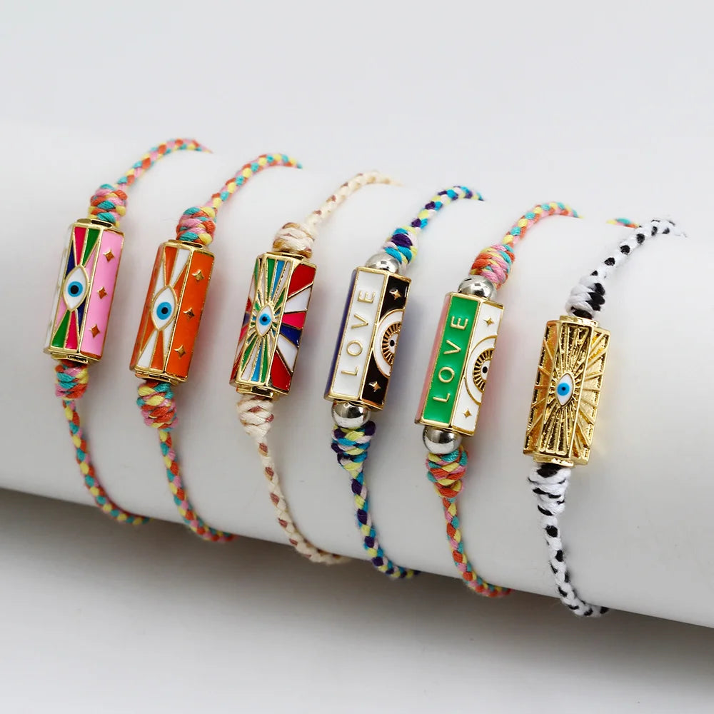 Lucky eye colorido fio corda trançada charme pulseira ajustável cobre turco mau olhado pulseira para mulheres meninas jóias be374