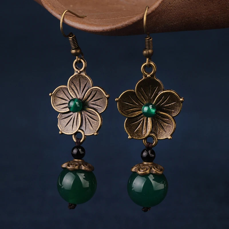 MYWINY OWN-brincos verdes étnicos para mulheres, flores de metal vintage, novo design, 18 desenhos