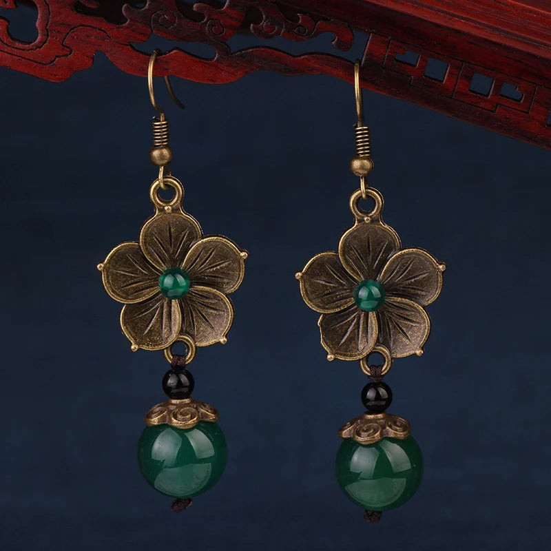 MYWINY OWN-brincos verdes étnicos para mulheres, flores de metal vintage, novo design, 18 desenhos