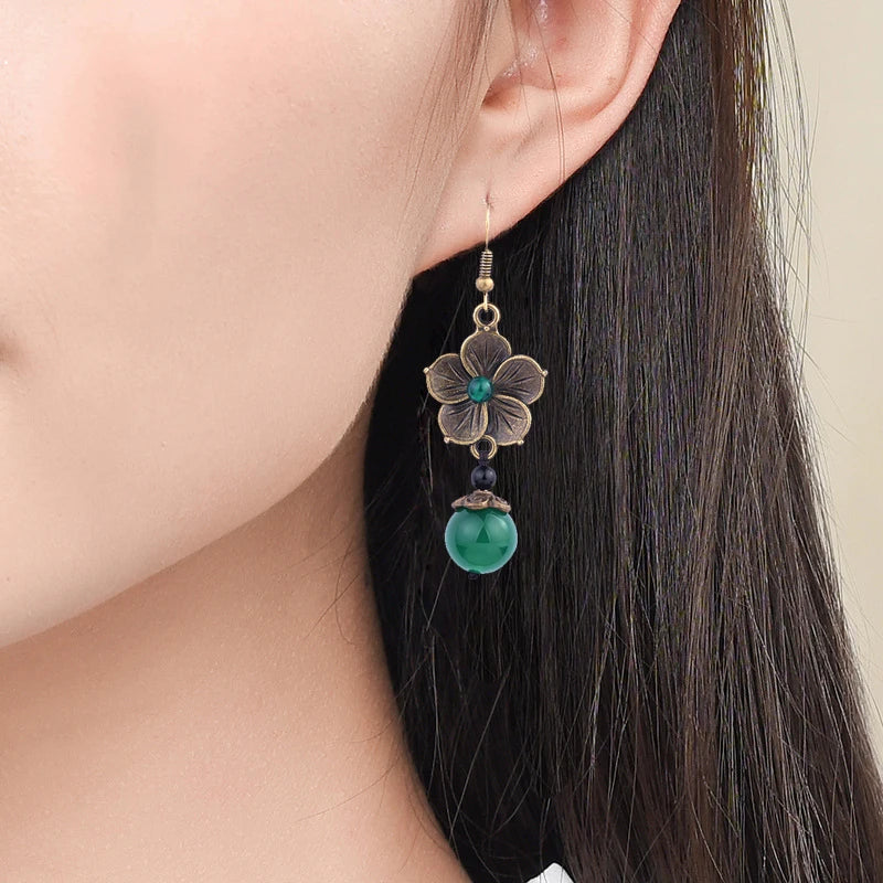MYWINY OWN-brincos verdes étnicos para mulheres, flores de metal vintage, novo design, 18 desenhos