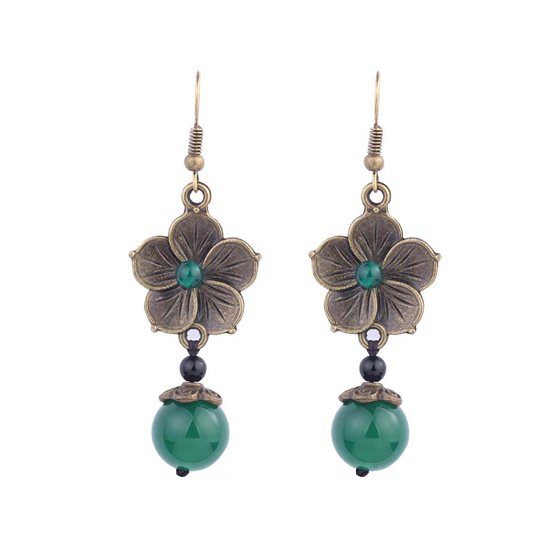 MYWINY OWN-brincos verdes étnicos para mulheres, flores de metal vintage, novo design, 18 desenhos