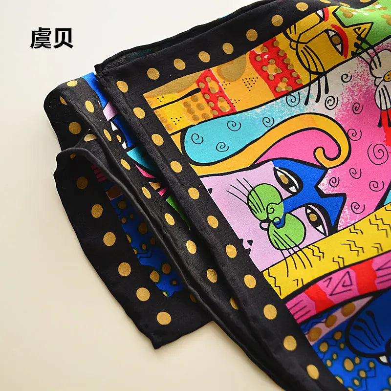 Lenço longo de seda feminino, cachecol colorido com proteção solar macio e fino com estampa em seda natural, foulard feminino, presente para mulheres