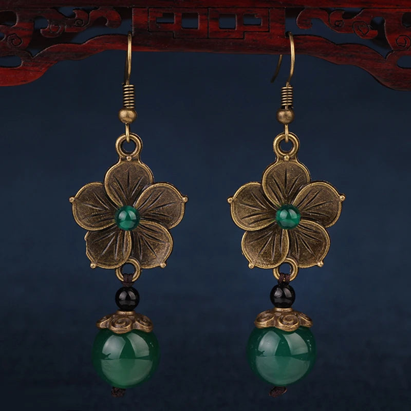 MYWINY OWN-brincos verdes étnicos para mulheres, flores de metal vintage, novo design, 18 desenhos