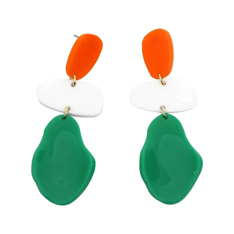 Nova moda verde laranja acrílico brincos para mulheres geométrica irregular oval resina longo balançar brincos jóias atacado