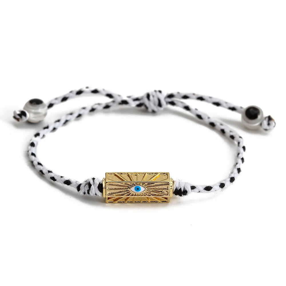 Lucky eye colorido fio corda trançada charme pulseira ajustável cobre turco mau olhado pulseira para mulheres meninas jóias be374