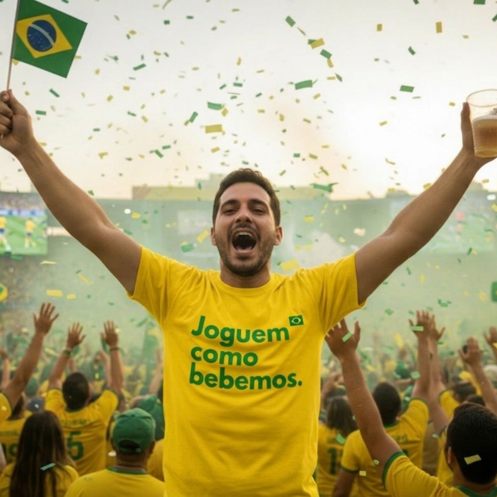 Camiseta Brasil Joguem como bebemos