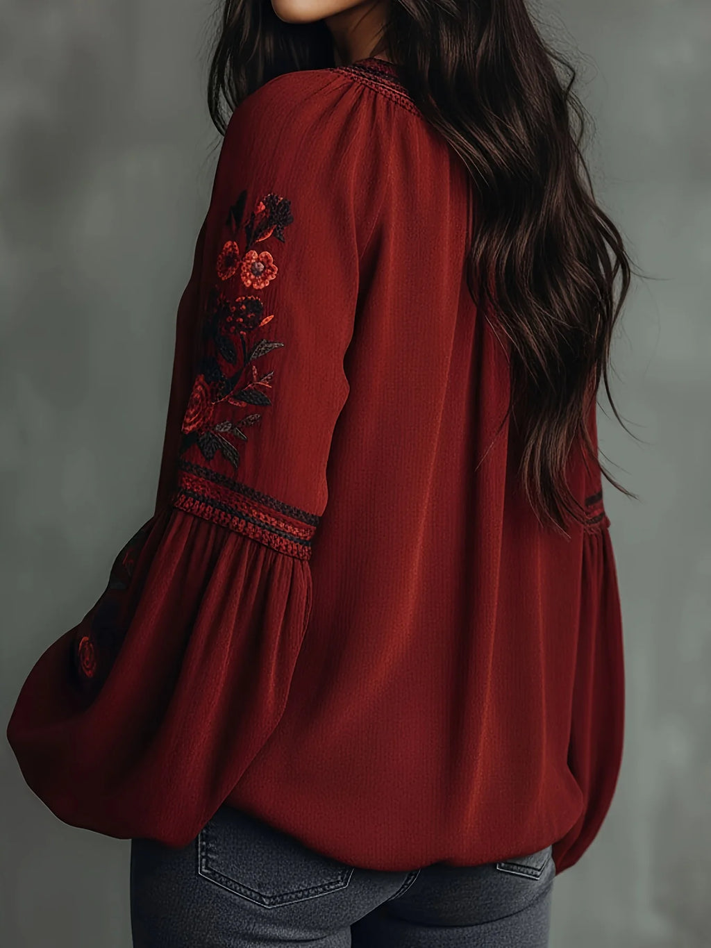 Blusa Boho Bordado Floral oversized