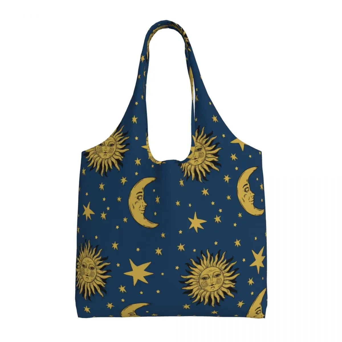 Lua Ouro Vintage e Estrelas Tote Saco De Compras, Impressão Kawaii Personalizado, Bolsa De Ombro Shopper Reutilizável Canvas