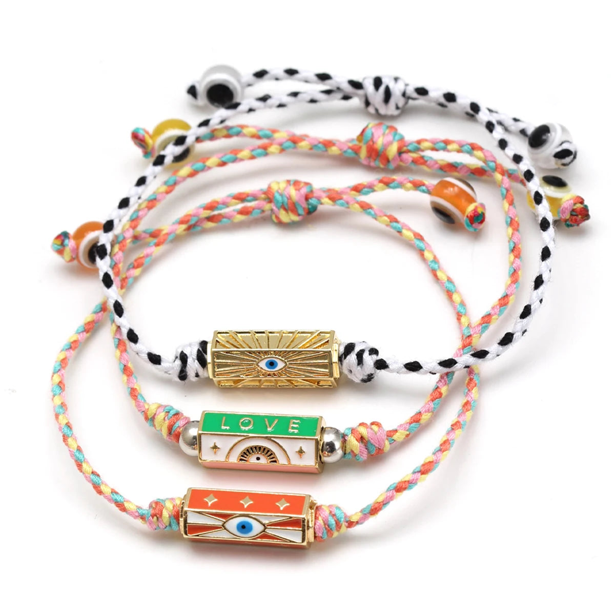 Lucky eye colorido fio corda trançada charme pulseira ajustável cobre turco mau olhado pulseira para mulheres meninas jóias be374