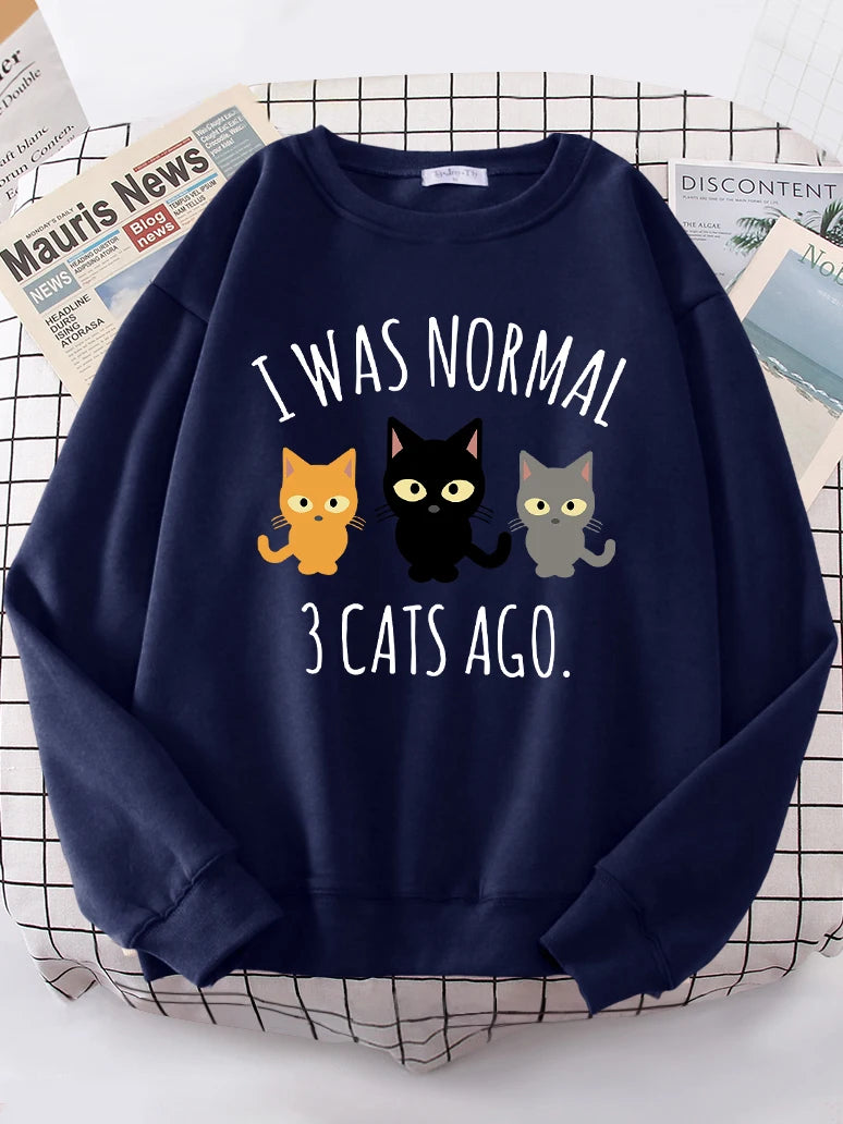 Eu era normal 3 gatos atrás imprimir moletom com capuz feminino moda S-XXL hoodies de alta qualidade oversize solto casual feminino roupas esportivas