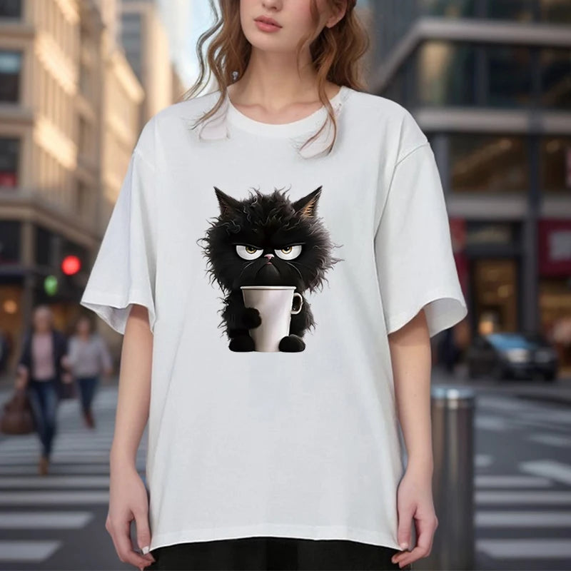 Camiseta oversized gato cofee