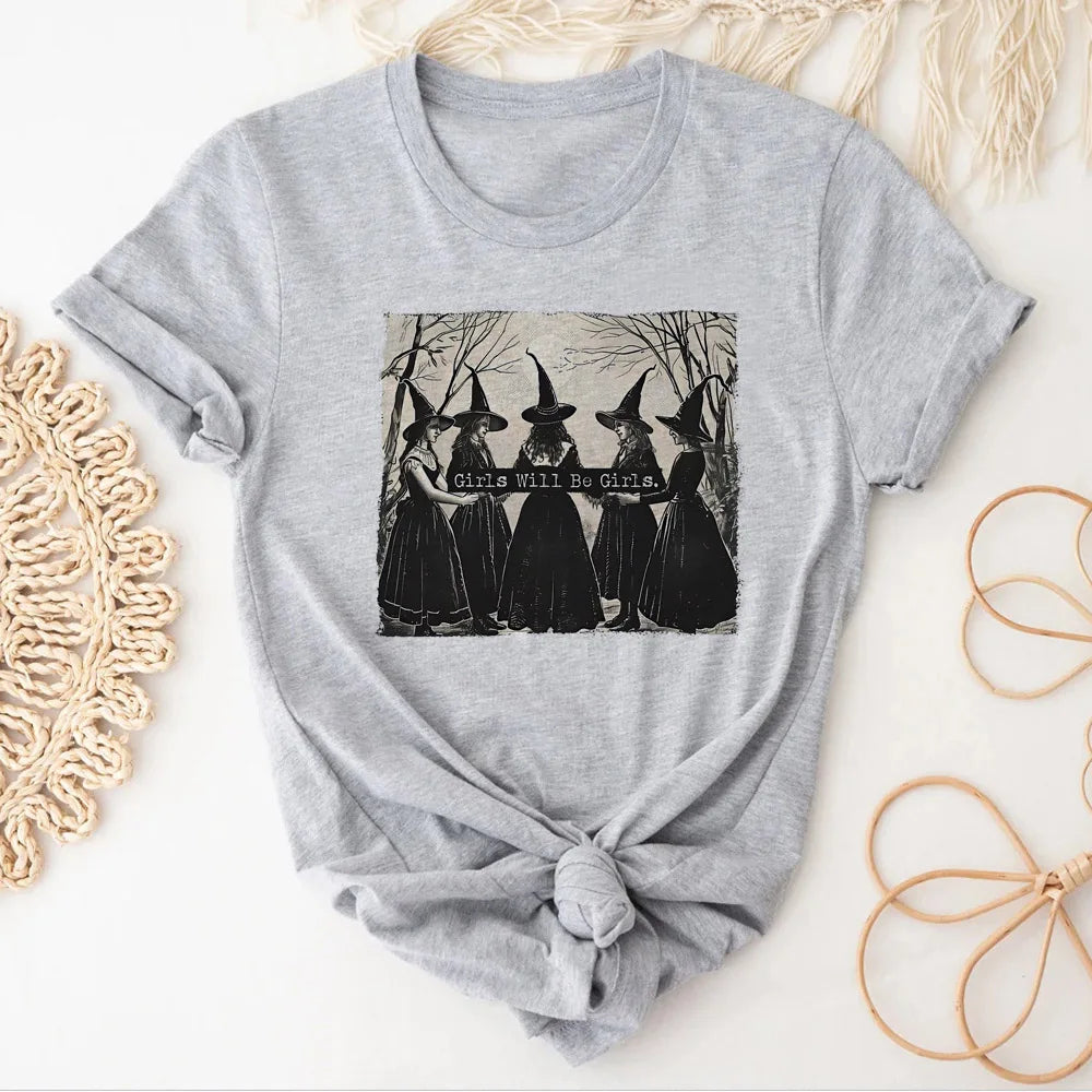 Bruxa estrela lua impressão feminina t camisa de manga curta o pescoço solto camiseta feminina senhoras t y2k