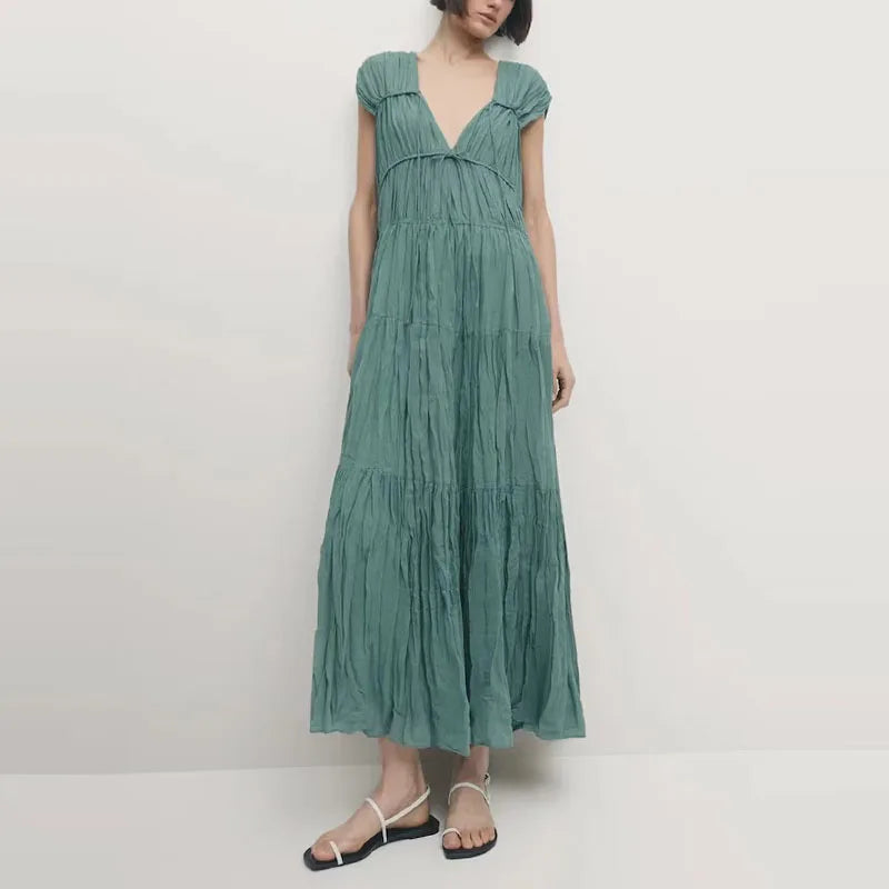 Vestido plissado folha