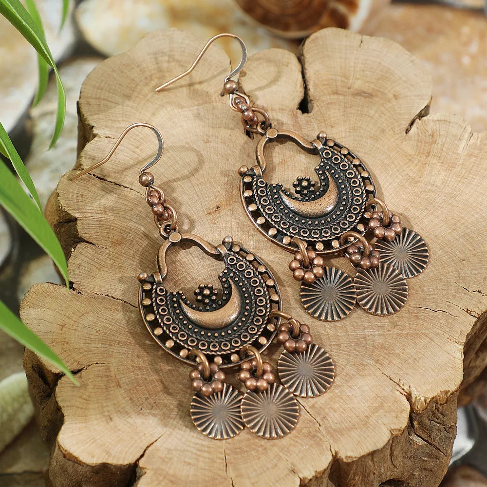 Brinco de gota geométrico boho vintage, borla étnica, contas azuis, flores, redondo, longo, pendurado, feminino, jhumka, joias indianas