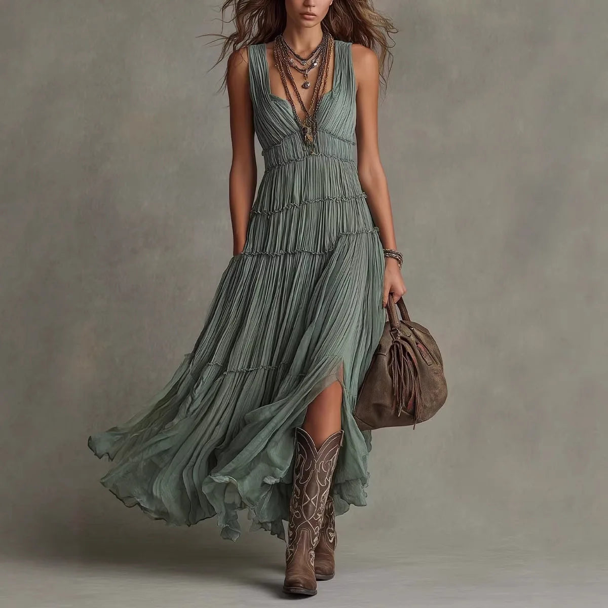 Vestido Maxi Verde Boho