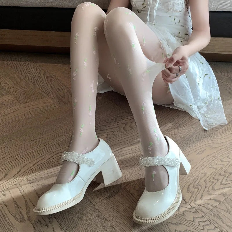 Meia calça mini flores