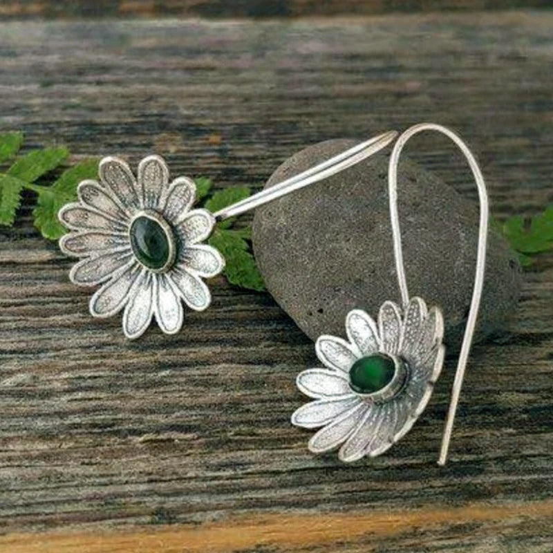 Brincos vintage cor prata para mulheres, flor verde, joias femininas, novo personalizado