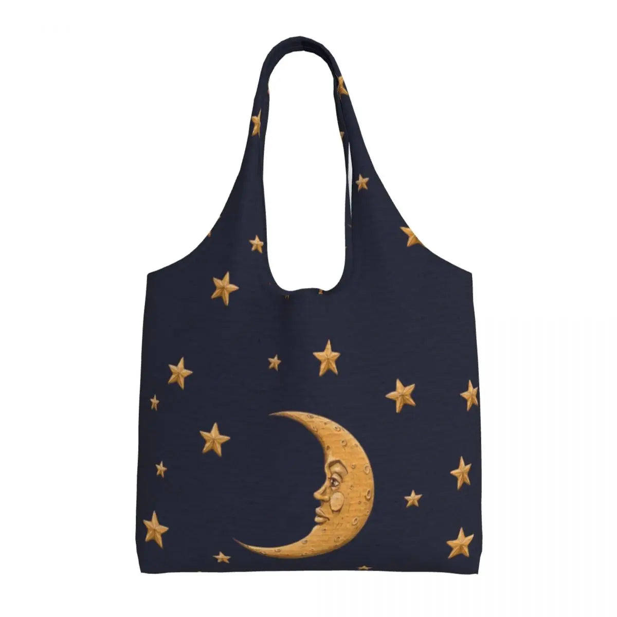 Lua Ouro Vintage e Estrelas Tote Saco De Compras, Impressão Kawaii Personalizado, Bolsa De Ombro Shopper Reutilizável Canvas