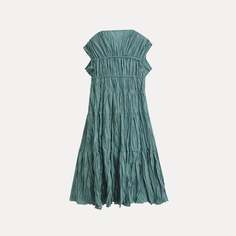 Vestido plissado folha