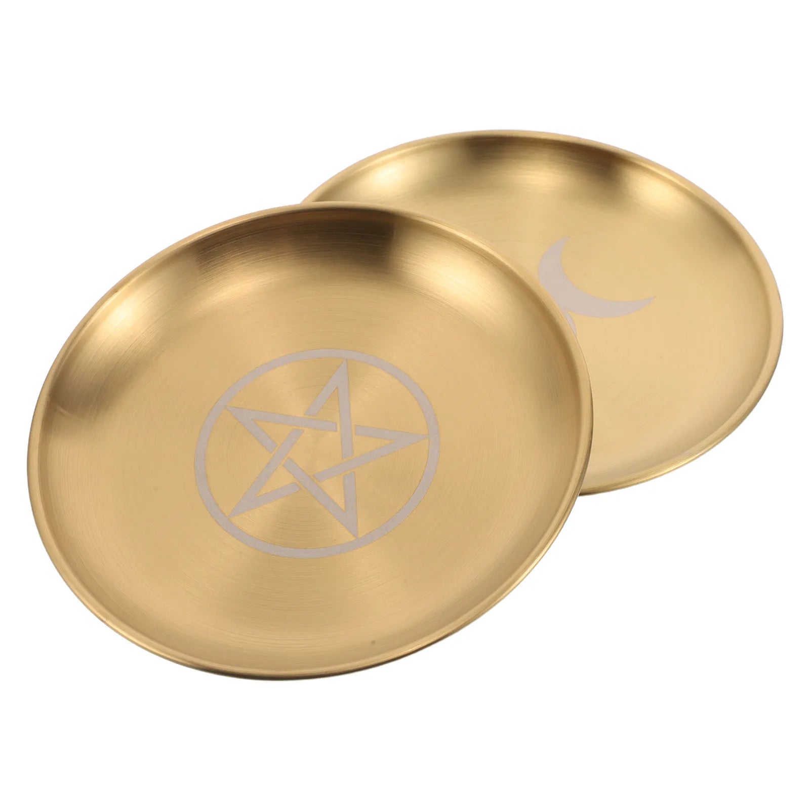 2 Peças Bandeja de Rituais e Ofertas para Altar com Pentagrama, em Aço Inoxidável, Organizador de Joias, Decoração para Cerimônias Místicas e Defumação