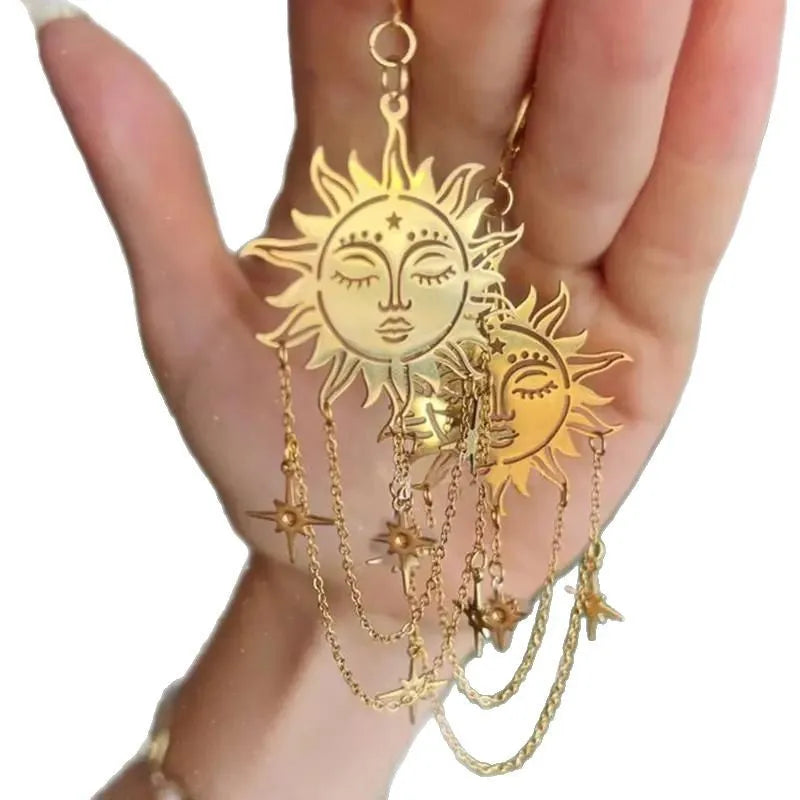 Boêmio moda cobre-ouro sol e estrela borla corrente brincos de luxo anime orelha parafuso prisioneiro flor amarela jóias para mulher 2026 es