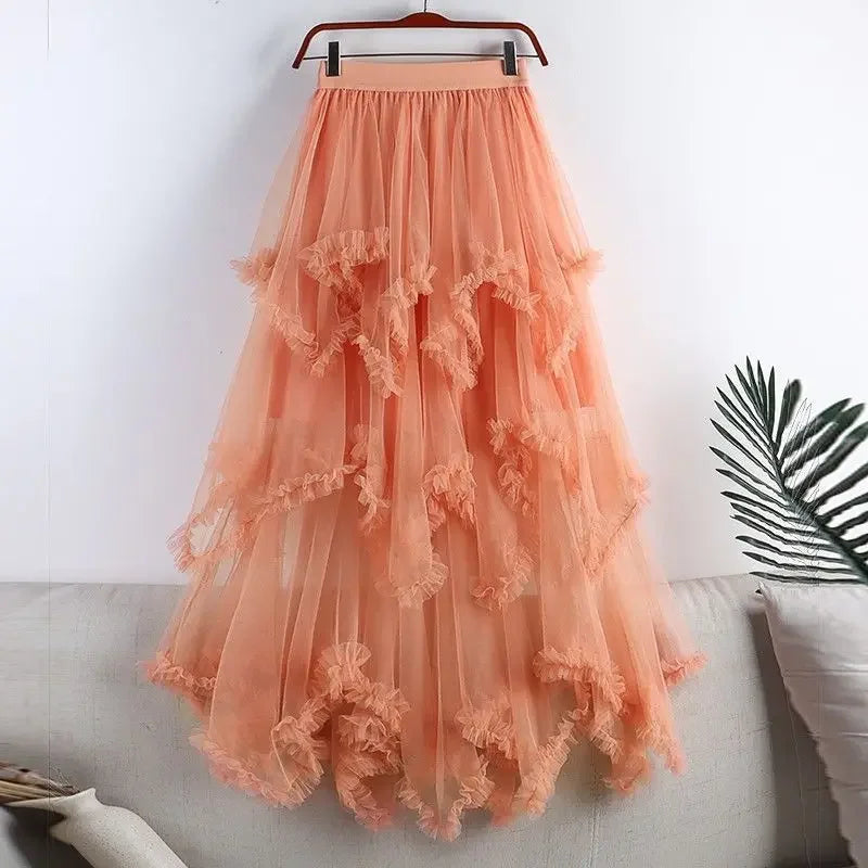Saia longa irregular tule