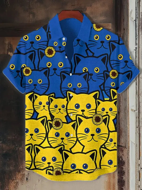 Camisa havaiana estampa de gato