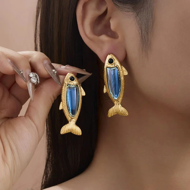 Brincos de peixe com design exclusivo para mulheres, boêmio, vintage, viagem diária, acessórios para banquetes, presentes de aniversário