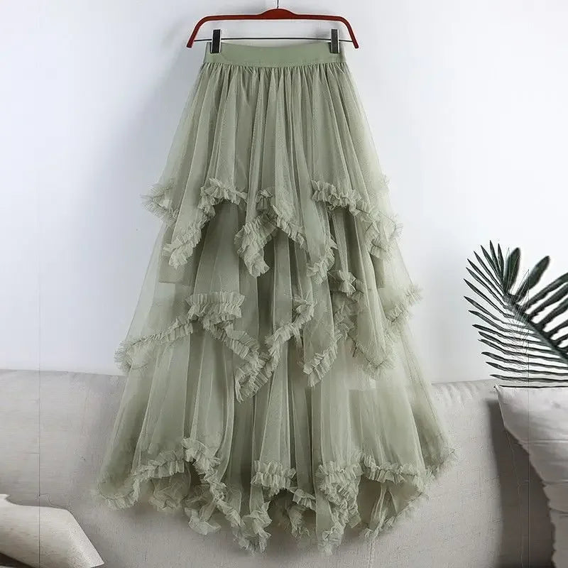 Saia longa irregular tule
