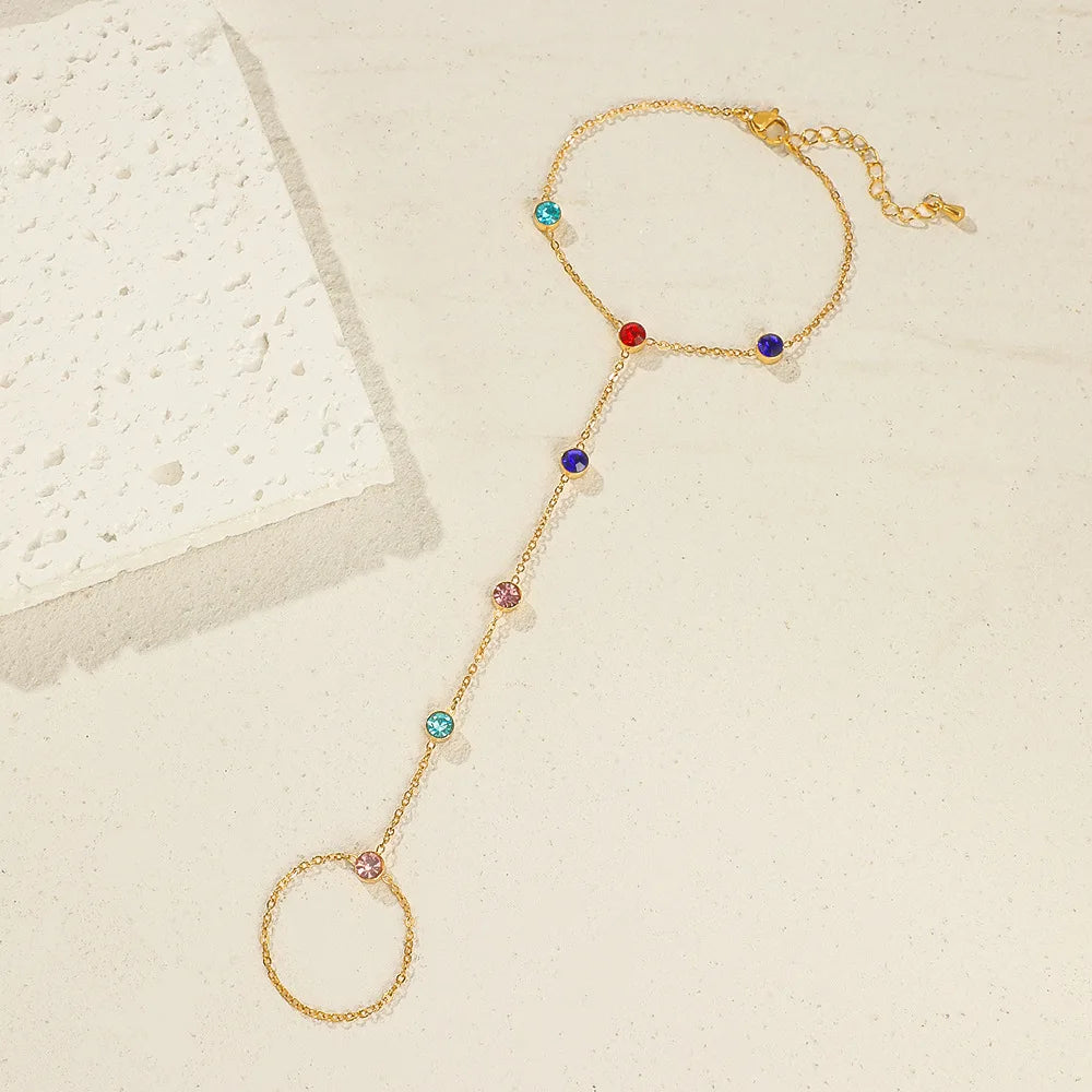 Colorido diamante dedo cadeia set para mulheres, geométrica aço inoxidável jóias, festa de casamento