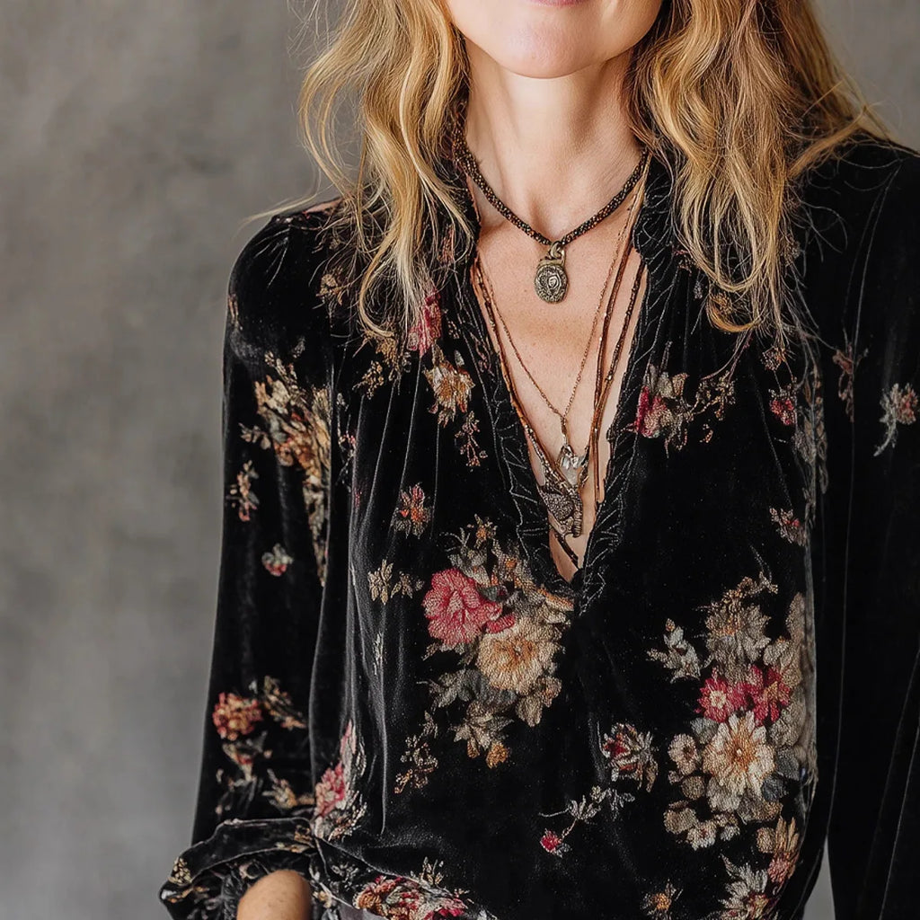 Camisa veludo flower
