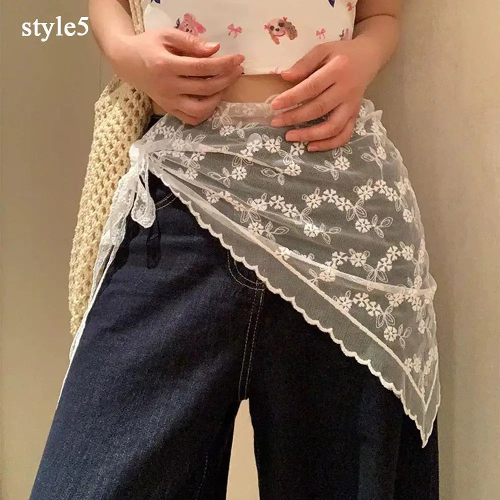 Retro laço triângulo lenço retro y2k bordado floral pescoço cachecol crochê lenço de cabelo bandanas para mulheres meninas lenço de renda
