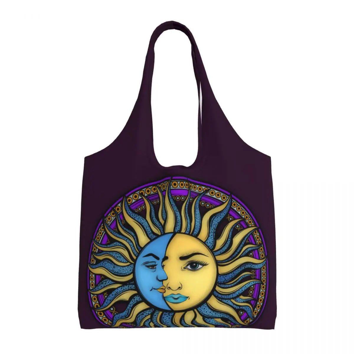 Lua Ouro Vintage e Estrelas Tote Saco De Compras, Impressão Kawaii Personalizado, Bolsa De Ombro Shopper Reutilizável Canvas