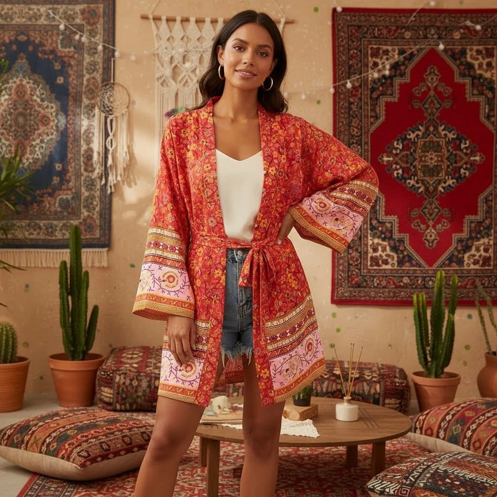 Kimono BOHO primavera mídi