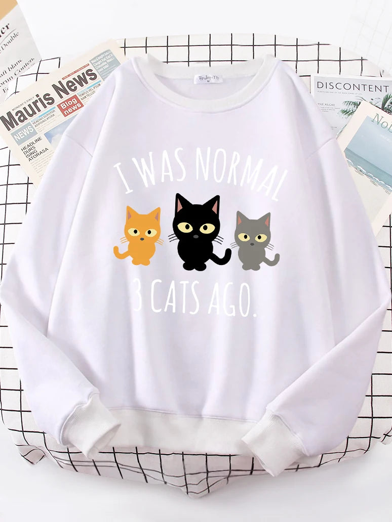Eu era normal 3 gatos atrás imprimir moletom com capuz feminino moda S-XXL hoodies de alta qualidade oversize solto casual feminino roupas esportivas