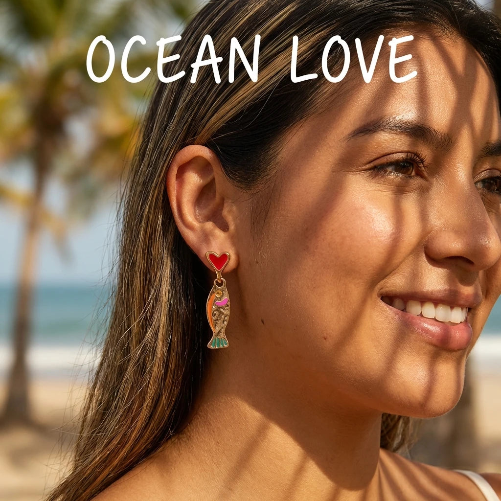Brincos Pequenos Simples em Forma de Coração para Mulheres, Criativos, em Cor Dourada, com Esmalte, Estilo Bohemia, Joias de Verão para Férias na Praia