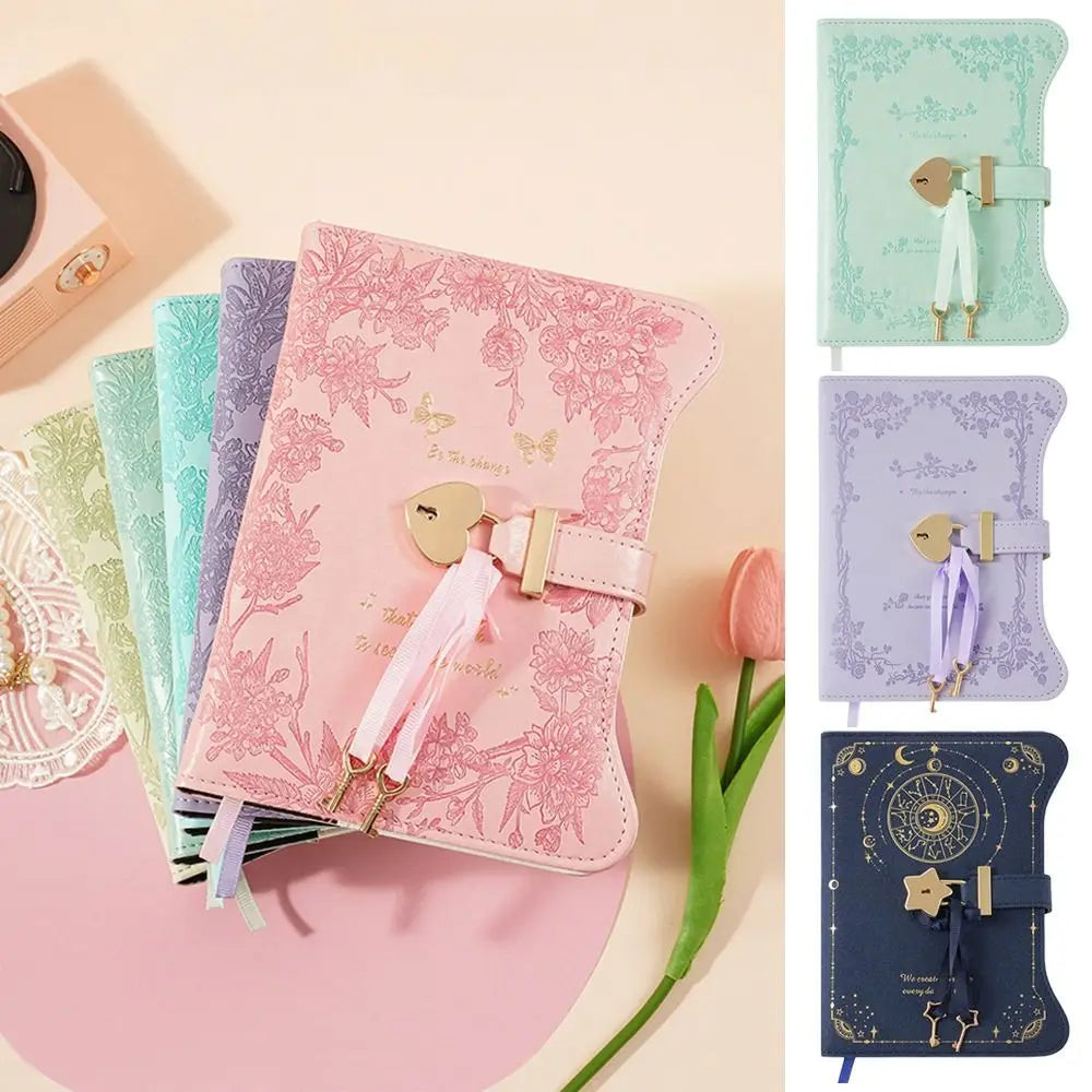Simples com chaves de bloqueio de amor diário caderno 360 páginas tamanho b6 bloco de notas bonito couro do plutônio material de escritório escolar