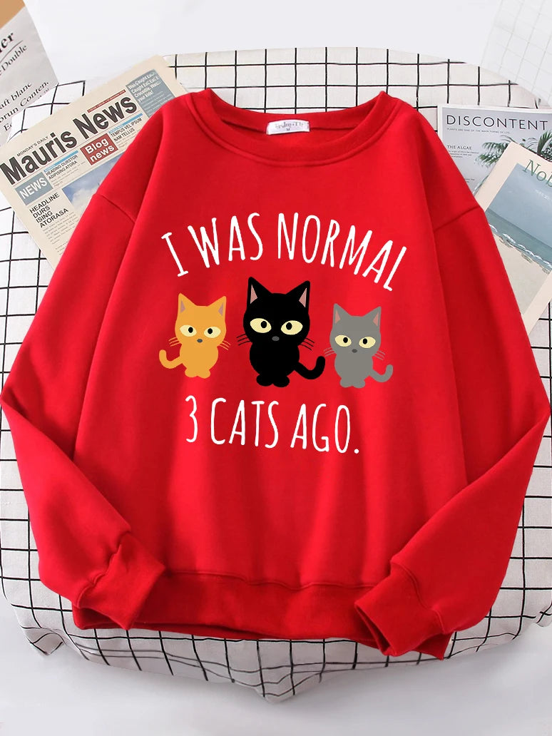 Eu era normal 3 gatos atrás imprimir moletom com capuz feminino moda S-XXL hoodies de alta qualidade oversize solto casual feminino roupas esportivas